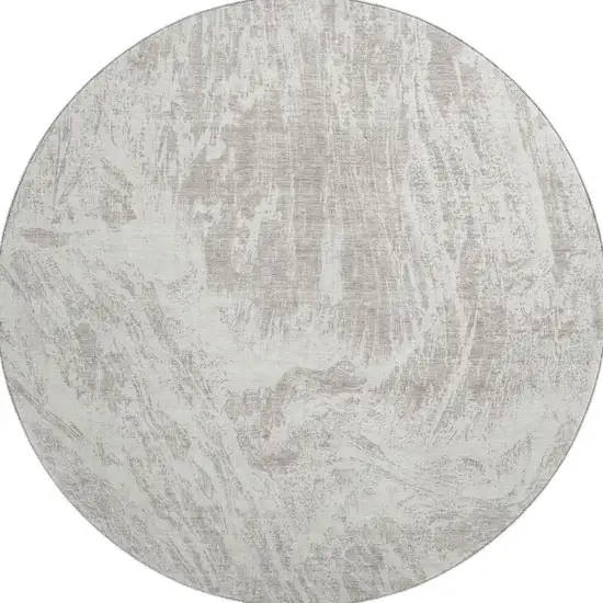 8' Beige And Ivory Abstract Washable Round Rug With UV Protection Photo 3