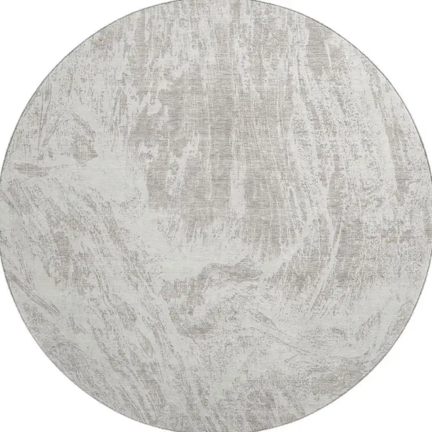 8' Beige And Ivory Abstract Washable Round Rug With UV Protection Photo 3