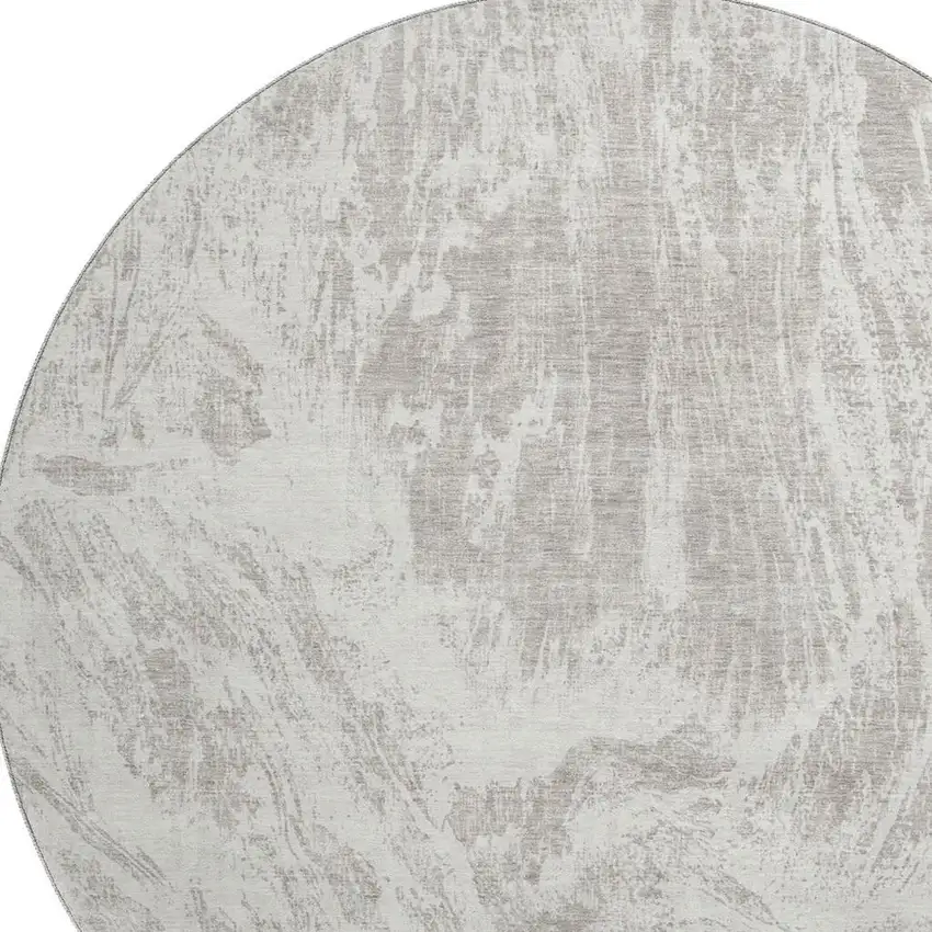 8' Beige And Ivory Abstract Washable Round Rug With UV Protection Photo 2