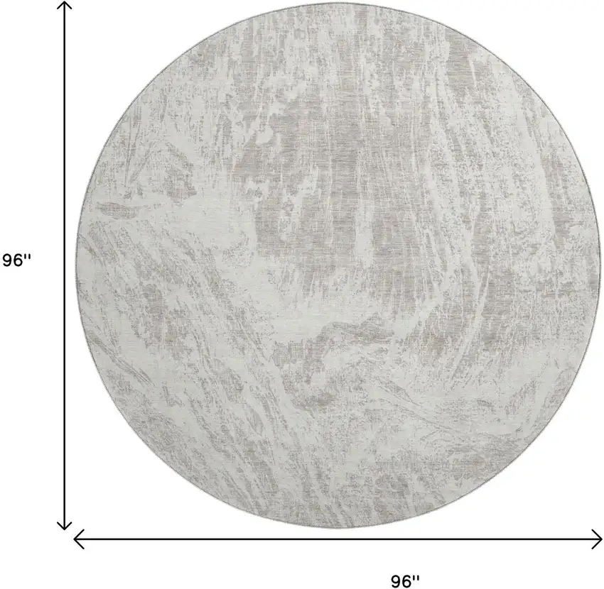 8' Beige And Ivory Abstract Washable Round Rug With UV Protection Photo 9
