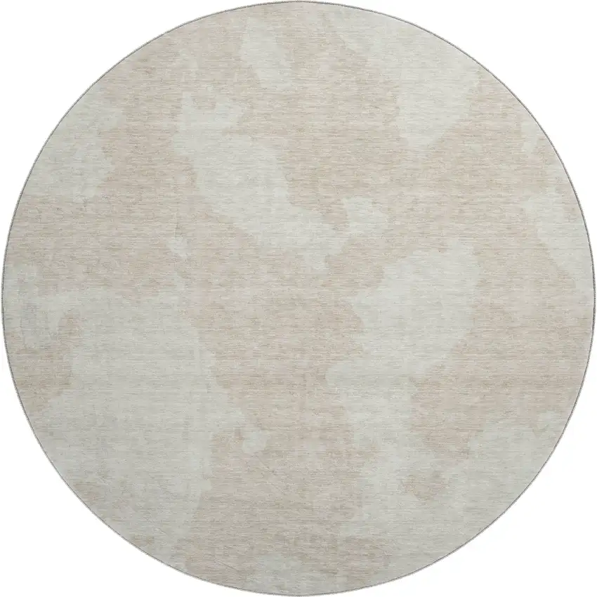 8' Beige And Ivory Abstract Washable Round Rug With UV Protection Photo 1