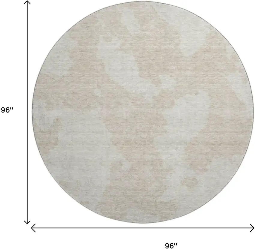 8' Beige And Ivory Abstract Washable Round Rug With UV Protection Photo 9