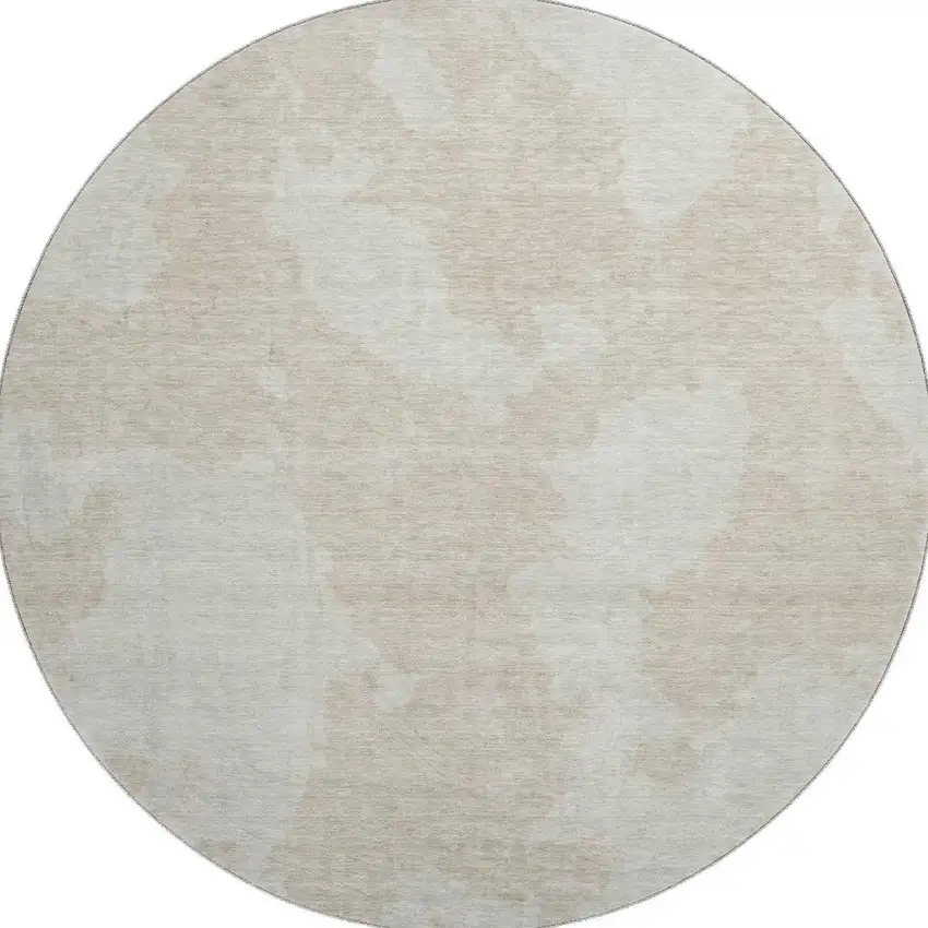 8' Beige And Ivory Abstract Washable Round Rug With UV Protection Photo 2