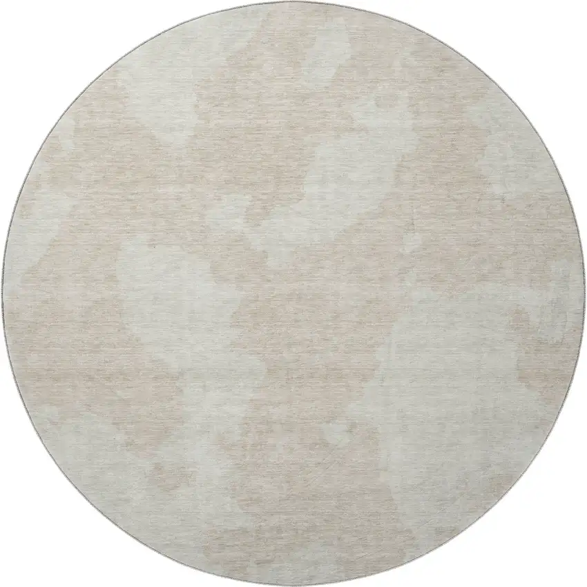 8' Beige And Ivory Abstract Washable Round Rug With UV Protection Photo 3