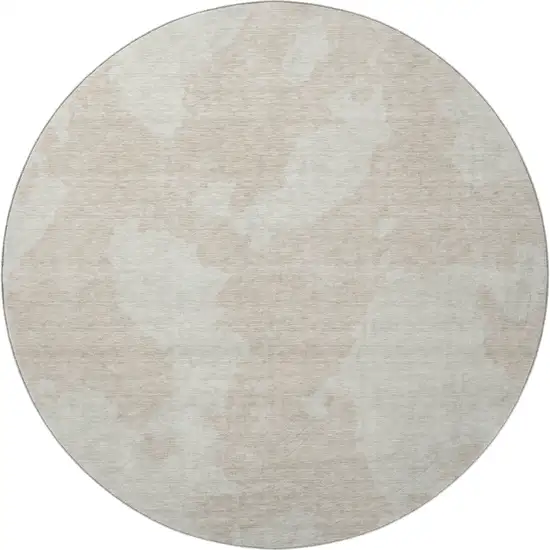 8' Beige And Ivory Abstract Washable Round Rug With UV Protection Photo 3