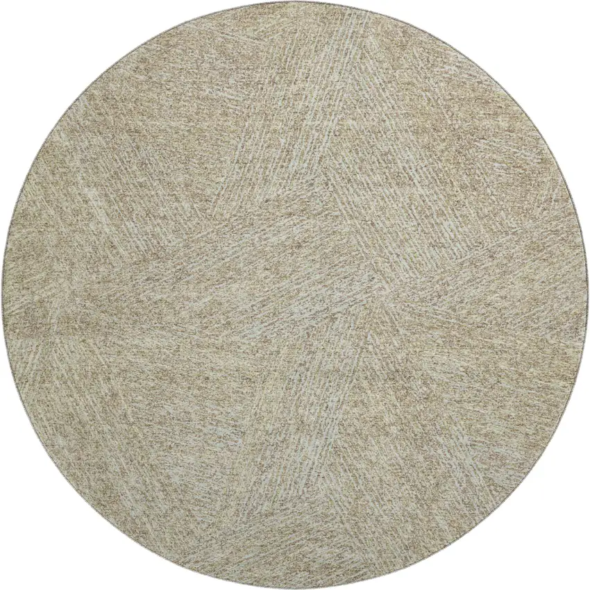 8' Beige And Ivory Abstract Washable Round Rug With UV Protection Photo 1