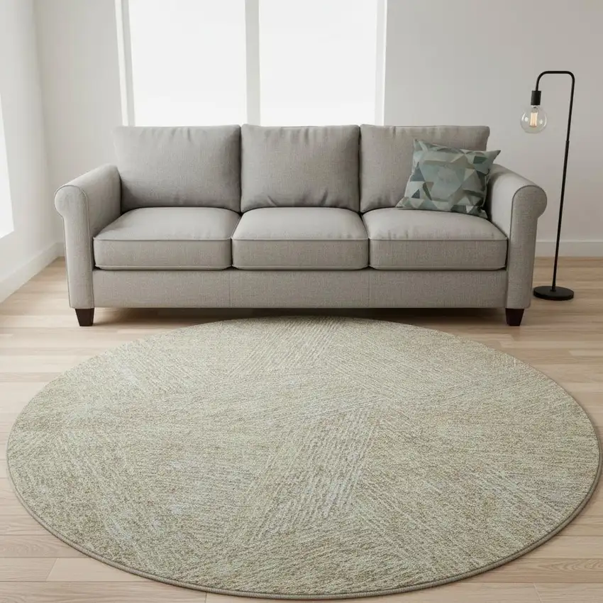 8' Beige And Ivory Abstract Washable Round Rug With UV Protection Photo 2