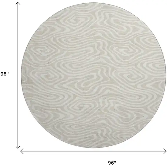 8' Beige And Ivory Abstract Washable Round Rug With UV Protection Photo 8