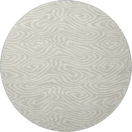 8' Beige And Ivory Abstract Washable Round Rug With UV Protection Photo 2