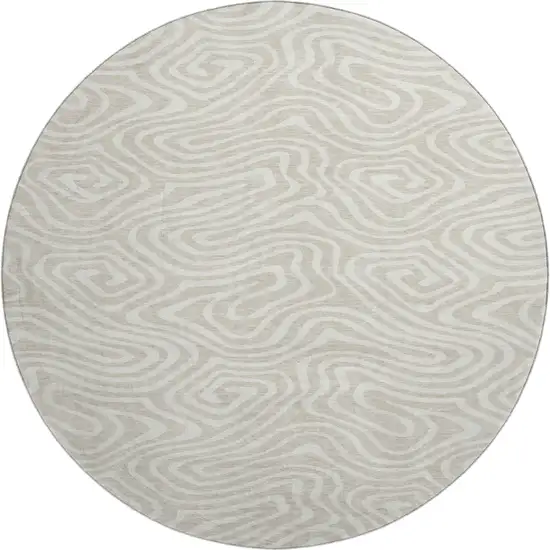 8' Beige And Ivory Abstract Washable Round Rug With UV Protection Photo 1