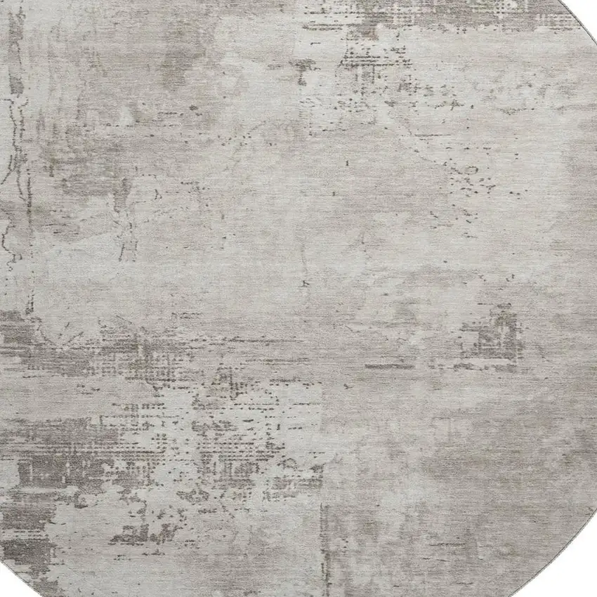 8' Beige And Ivory Abstract Washable Round Rug With UV Protection Photo 2