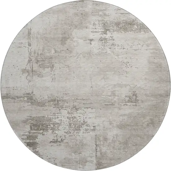 8' Beige And Ivory Abstract Washable Round Rug With UV Protection Photo 1