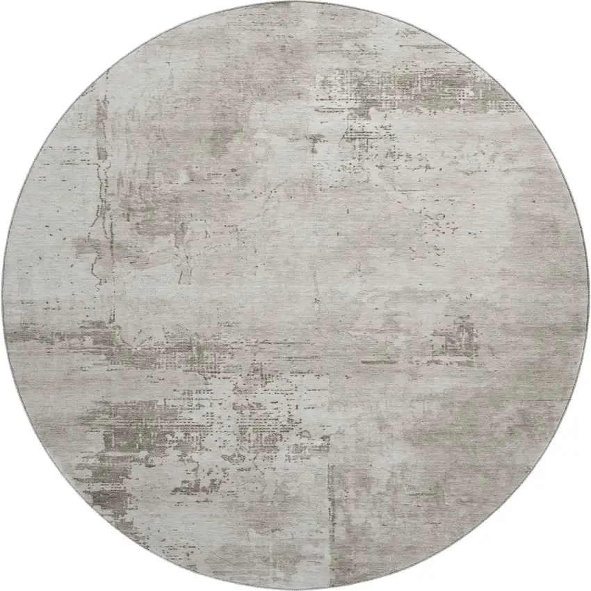 8' Beige And Ivory Abstract Washable Round Rug With UV Protection Photo 1