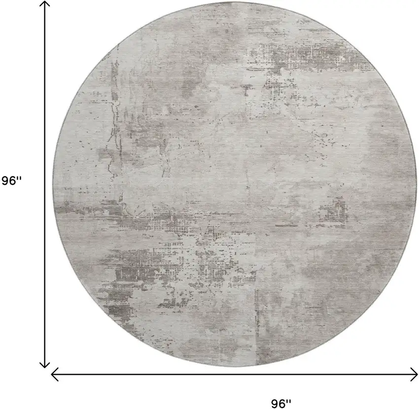 8' Beige And Ivory Abstract Washable Round Rug With UV Protection Photo 9