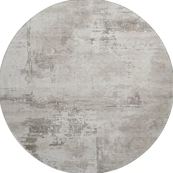 8' Beige And Ivory Abstract Washable Round Rug With UV Protection Photo 3