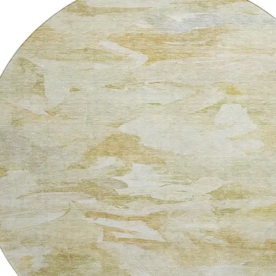 8' Beige And Ivory Abstract Washable Round Rug With UV Protection Photo 2
