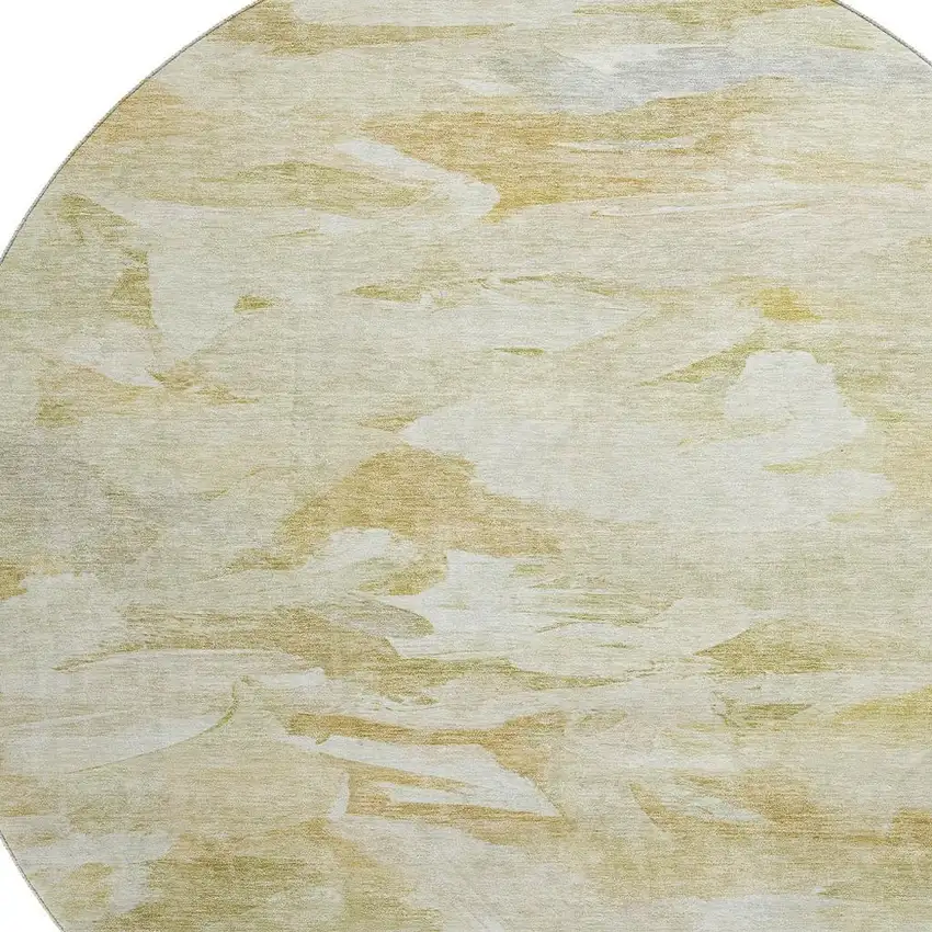 8' Beige And Ivory Abstract Washable Round Rug With UV Protection Photo 2