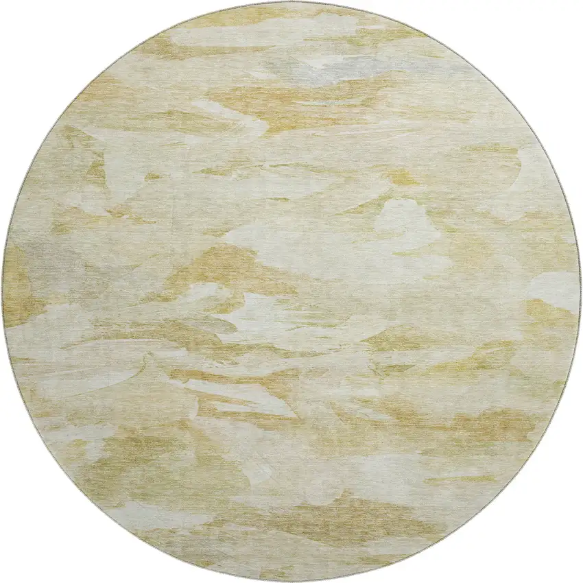 8' Beige And Ivory Abstract Washable Round Rug With UV Protection Photo 1
