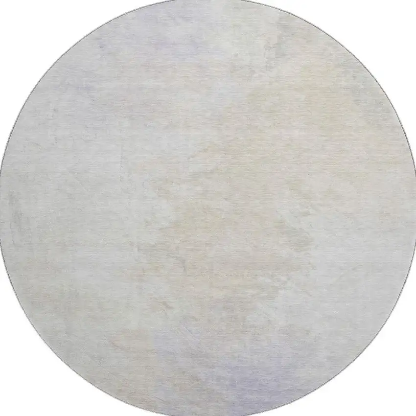 8' Beige And Ivory Abstract Washable Round Rug With UV Protection Photo 3