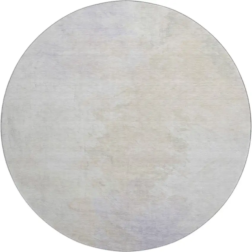 8' Beige And Ivory Abstract Washable Round Rug With UV Protection Photo 1