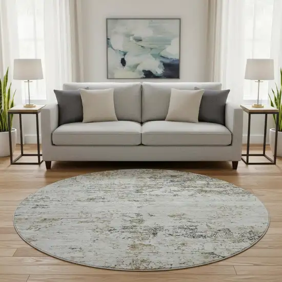 8' Beige And Ivory Abstract Washable Round Rug With UV Protection Photo 2