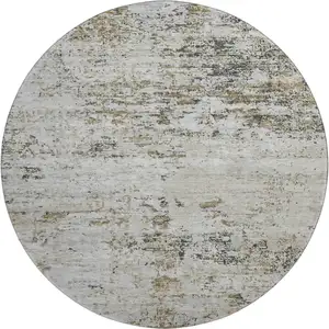 Photo of 8' Beige And Ivory Abstract Washable Round Rug With UV Protection