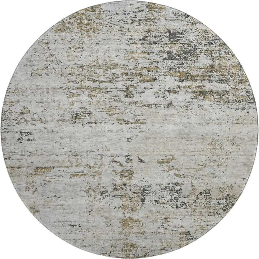 8' Beige And Ivory Abstract Washable Round Rug With UV Protection Photo 1