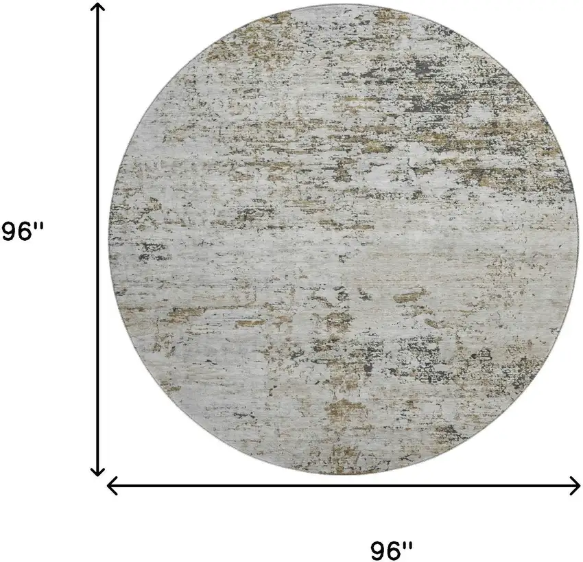 8' Beige And Ivory Abstract Washable Round Rug With UV Protection Photo 8