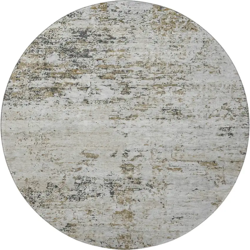 8' Beige And Ivory Abstract Washable Round Rug With UV Protection Photo 2