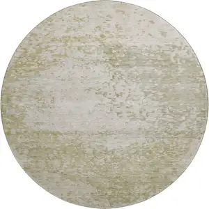 Photo of 8' Beige And Ivory Abstract Washable Round Rug With UV Protection