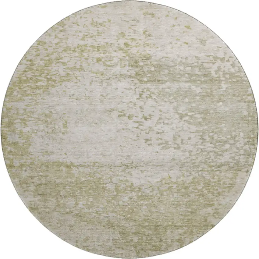 8' Beige And Ivory Abstract Washable Round Rug With UV Protection Photo 1