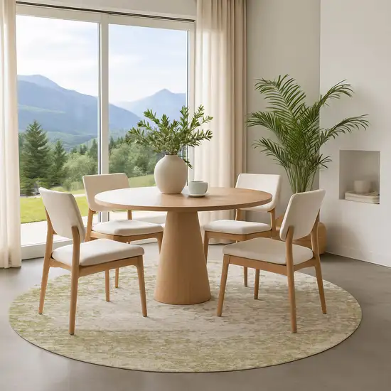 8' Beige And Ivory Abstract Washable Round Rug With UV Protection Photo 4