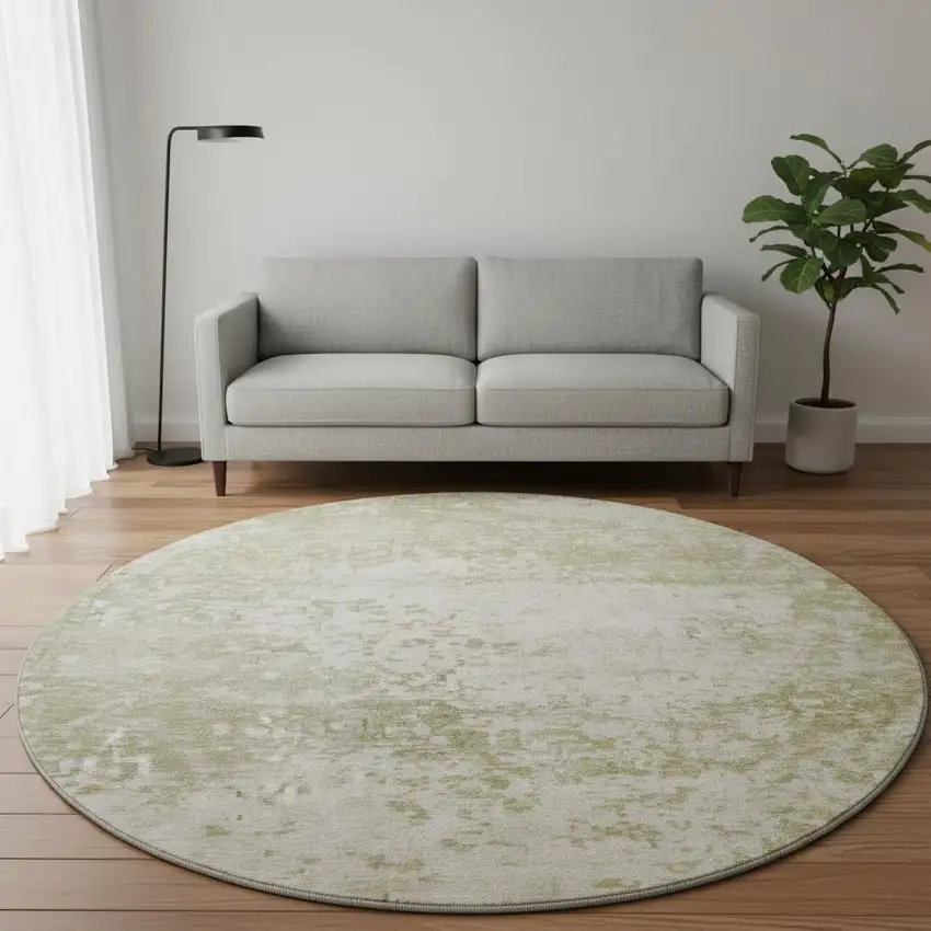 8' Beige And Ivory Abstract Washable Round Rug With UV Protection Photo 2