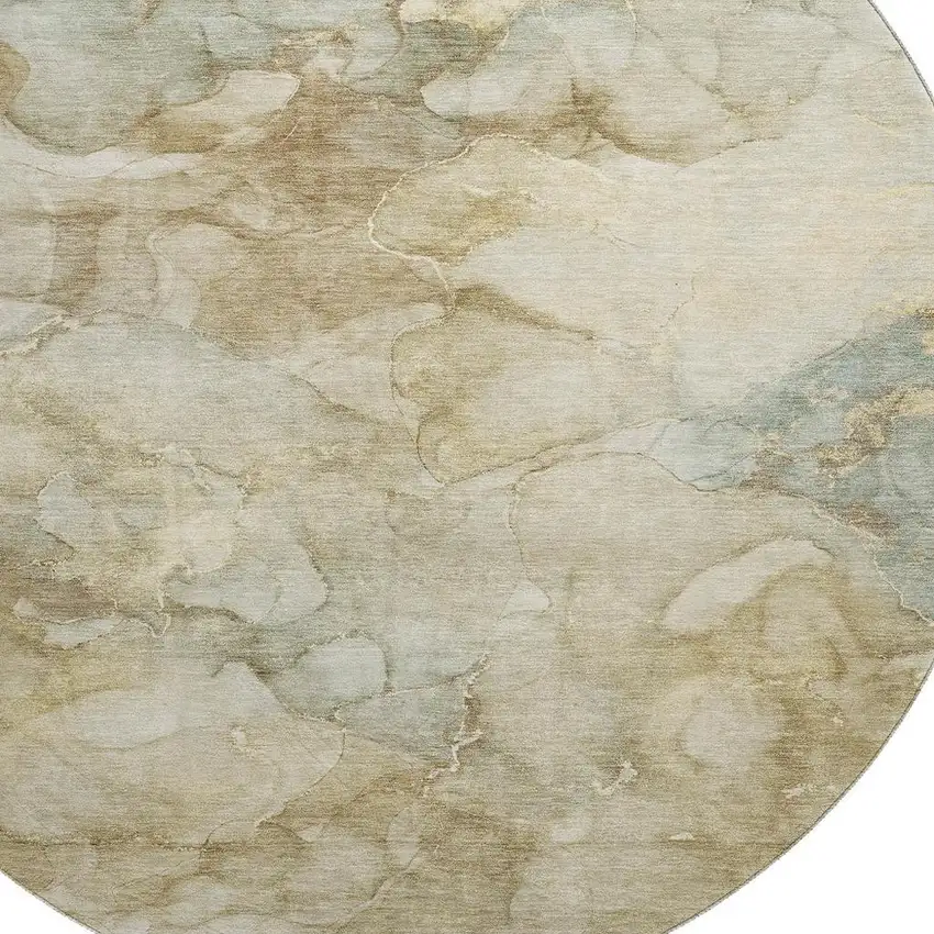 8' Beige And Ivory Abstract Washable Round Rug With UV Protection Photo 3