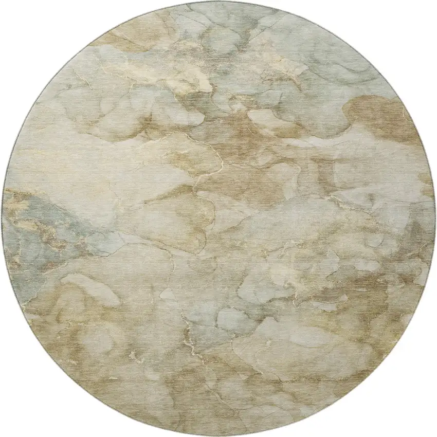 8' Beige And Ivory Abstract Washable Round Rug With UV Protection Photo 4