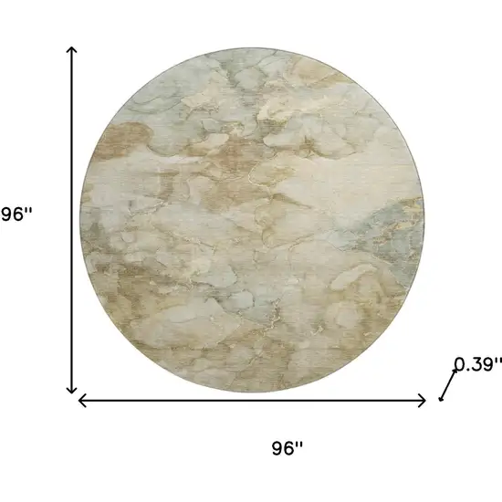 8' Beige And Ivory Abstract Washable Round Rug With UV Protection Photo 8