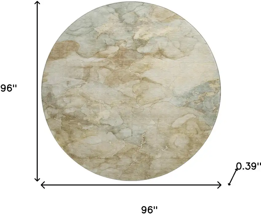 8' Beige And Ivory Abstract Washable Round Rug With UV Protection Photo 8
