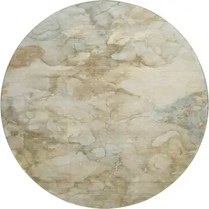 Photo of 8' Beige And Ivory Abstract Washable Round Rug With UV Protection