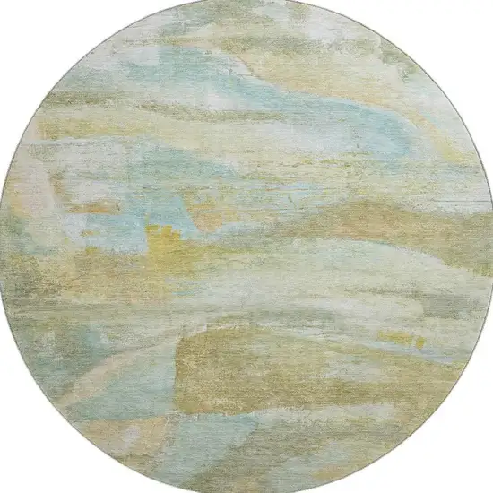 8' Beige And Ivory Abstract Washable Round Rug With UV Protection Photo 4