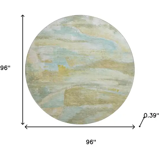 8' Beige And Ivory Abstract Washable Round Rug With UV Protection Photo 8