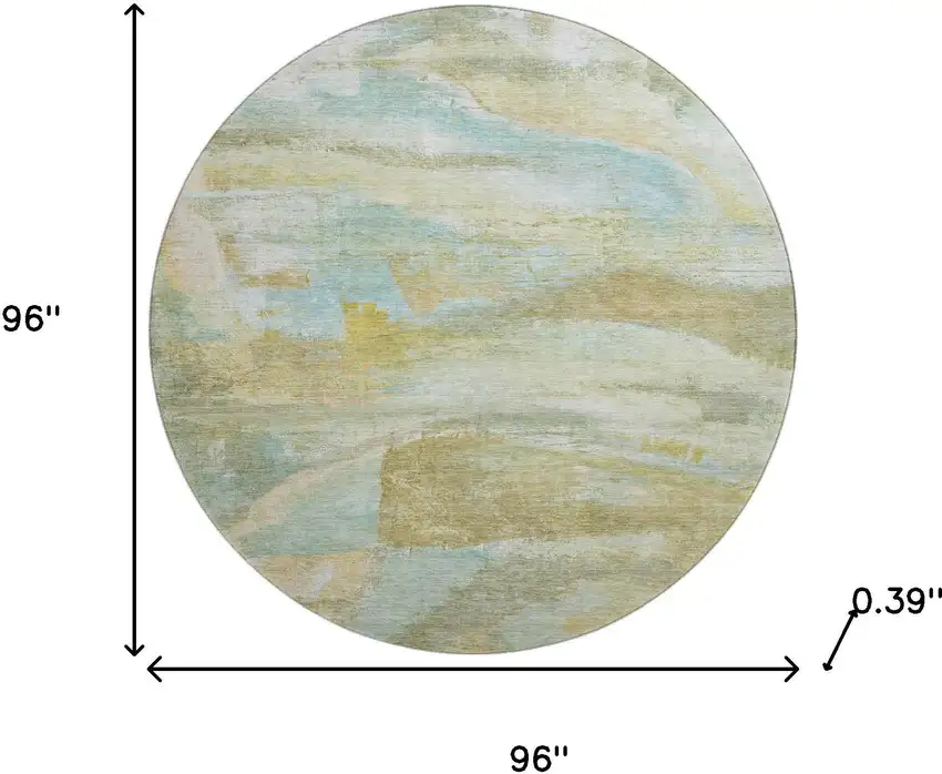 8' Beige And Ivory Abstract Washable Round Rug With UV Protection Photo 8