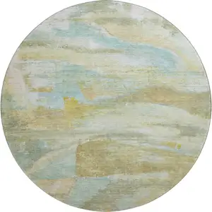 Photo of 8' Beige And Ivory Abstract Washable Round Rug With UV Protection