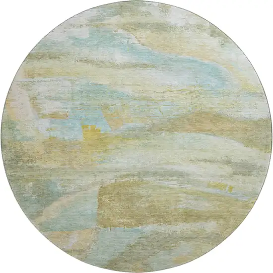 8' Beige And Ivory Abstract Washable Round Rug With UV Protection Photo 1