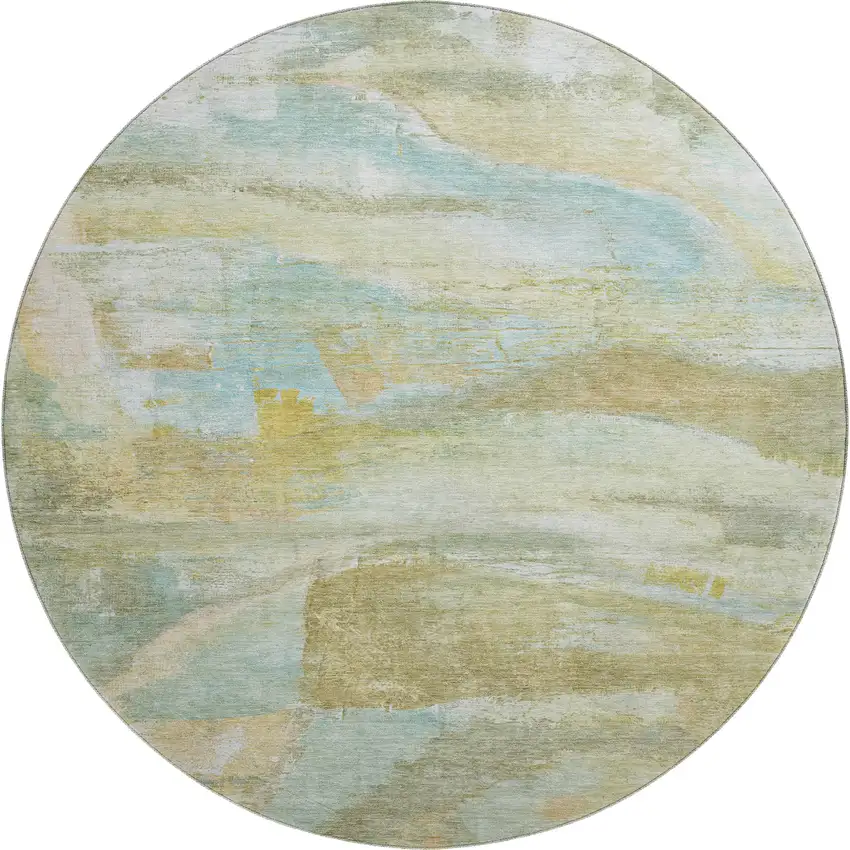 8' Beige And Ivory Abstract Washable Round Rug With UV Protection Photo 1