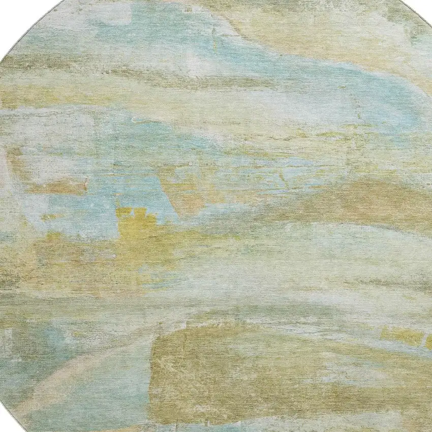 8' Beige And Ivory Abstract Washable Round Rug With UV Protection Photo 3