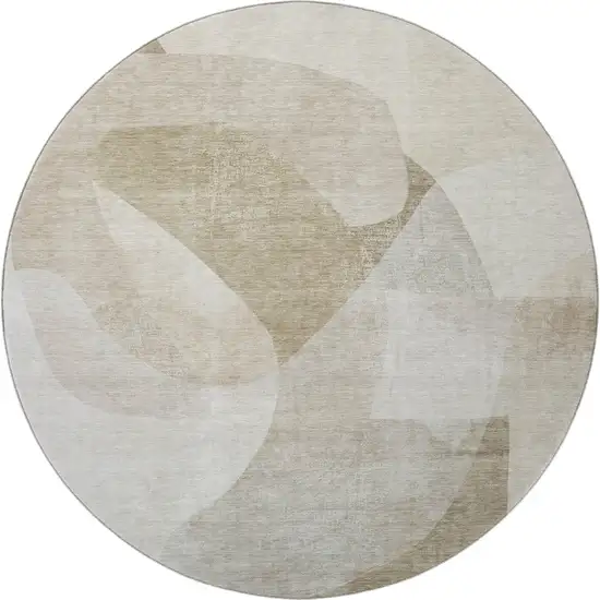 8' Beige And Ivory Abstract Washable Round Rug With UV Protection Photo 3