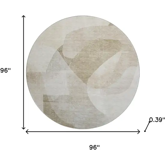 8' Beige And Ivory Abstract Washable Round Rug With UV Protection Photo 7