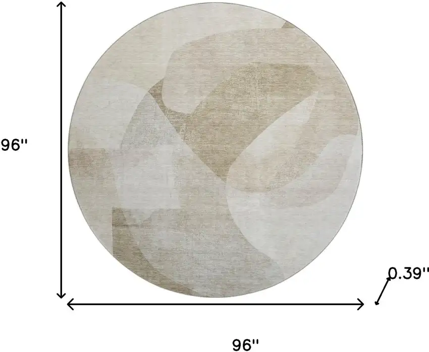 8' Beige And Ivory Abstract Washable Round Rug With UV Protection Photo 7