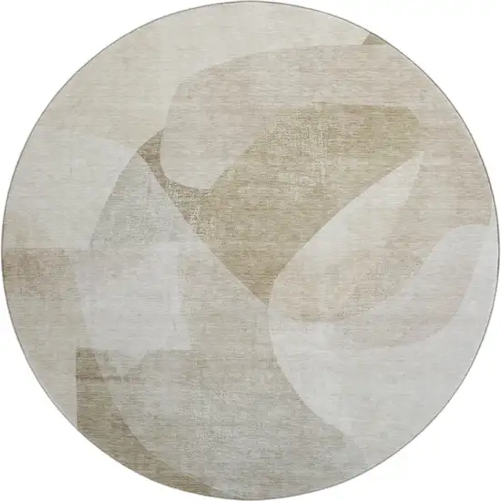 8' Beige And Ivory Abstract Washable Round Rug With UV Protection Photo 1