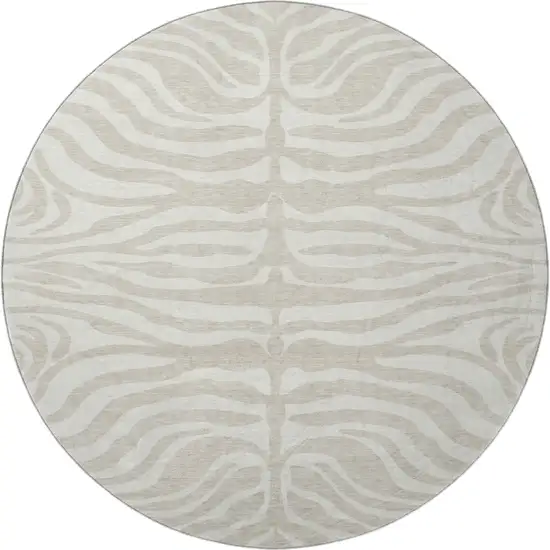 8' Beige And Ivory Animal Print Washable Round Rug With UV Protection Photo 3